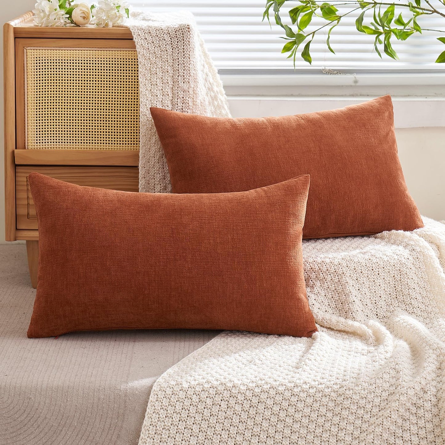 MIULEE Olive Green Couch Pillow Covers 18x18 Inch, Set of 2 Soft Chenille Decorative Square Throw Pillow Covers Farmhouse for Sofa Living Room Bed