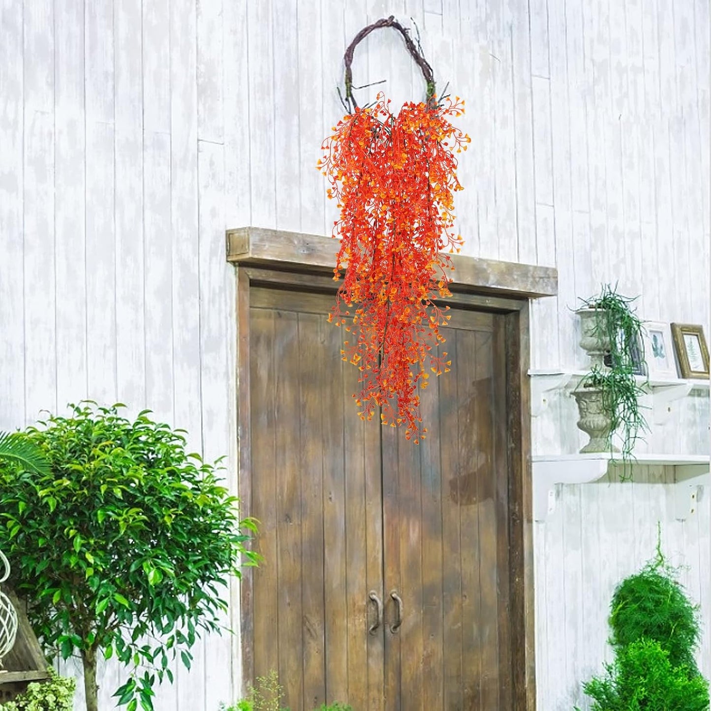 RECUTMS Fake Hanging Plants Artificial Ferns for Outdoor Hanging Faux Plants Vine Ivy Faux Fern Hanging Vines Wall Plants for Home Garden Party Wedding Decor (White 4P)