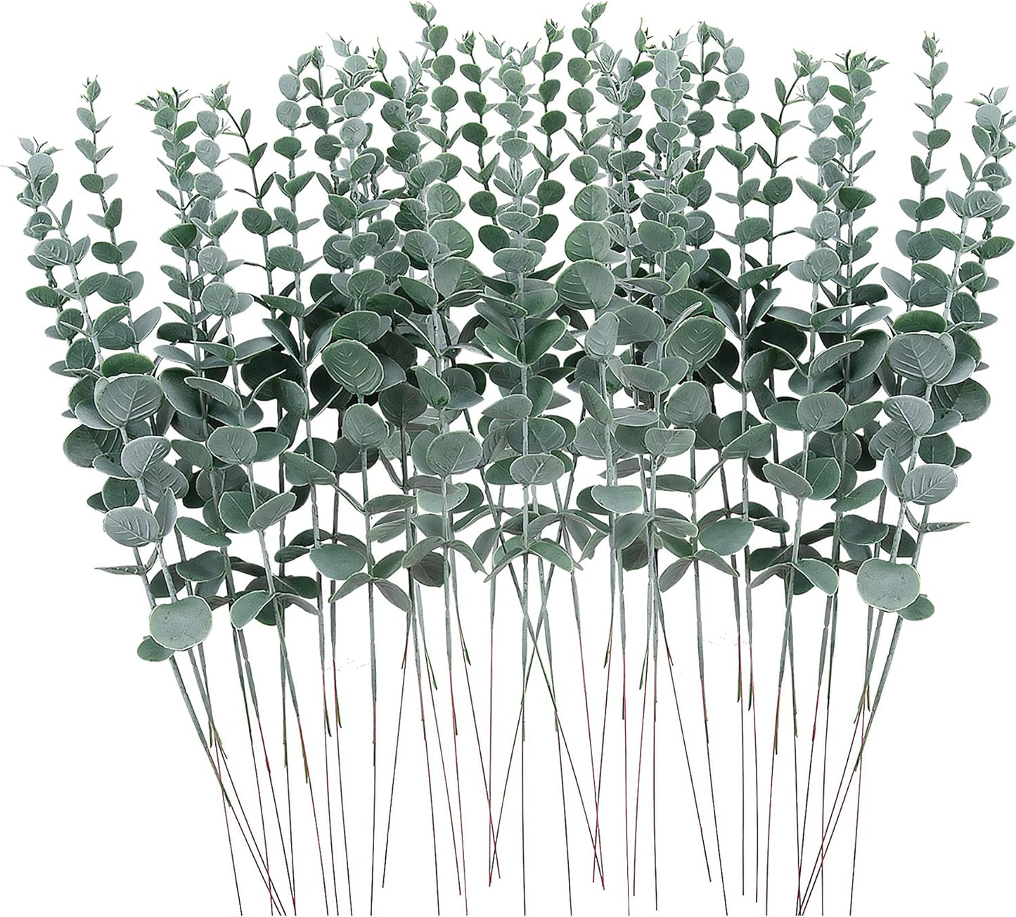 FEQO 36 Pcs Artificial Eucalyptus Stems Dark Brown Leaves Faux Eucalyptus Stems Branches 15 inch for Wedding Bouquet Home Deco