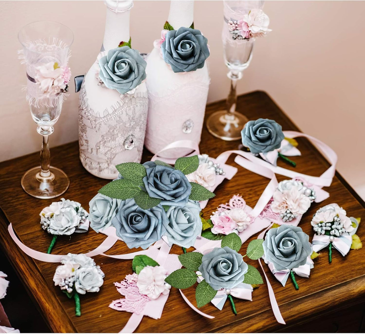AmyHomie Artificial Flowers Dark Red Rose 25pcs Real Looking Fake Roses w/Stem for DIY Wedding Bouquets Centerpieces Arrangements Party Baby Shower Mothers Day Christmas Tree Decorations