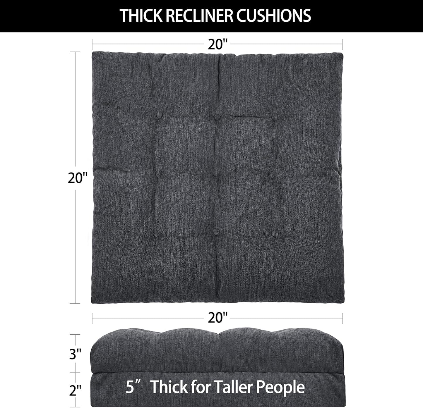 Recliner Cushions for Elderly, 20x20x5 Inch Thick Chair Cushion Patent Design Soft Tufted Dual Layer Booster Seat Cushions for Seniors Recliner Risers Taupe 1P