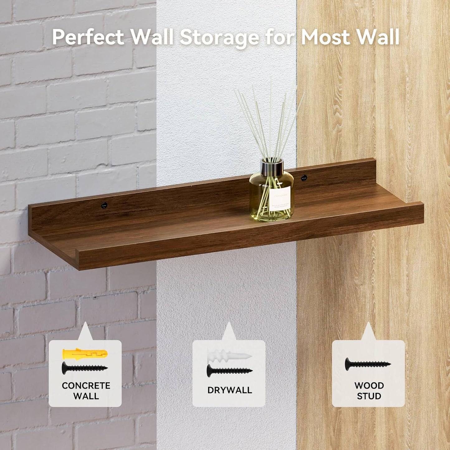 Boswillon Floating Shelves Wall Mounted Set of 2, Modern Black Wall Shelves for Storage with Lip, Display Picture Ledge Shelf for Wall Decor Bedroom Living Room Bathroom Kitchen