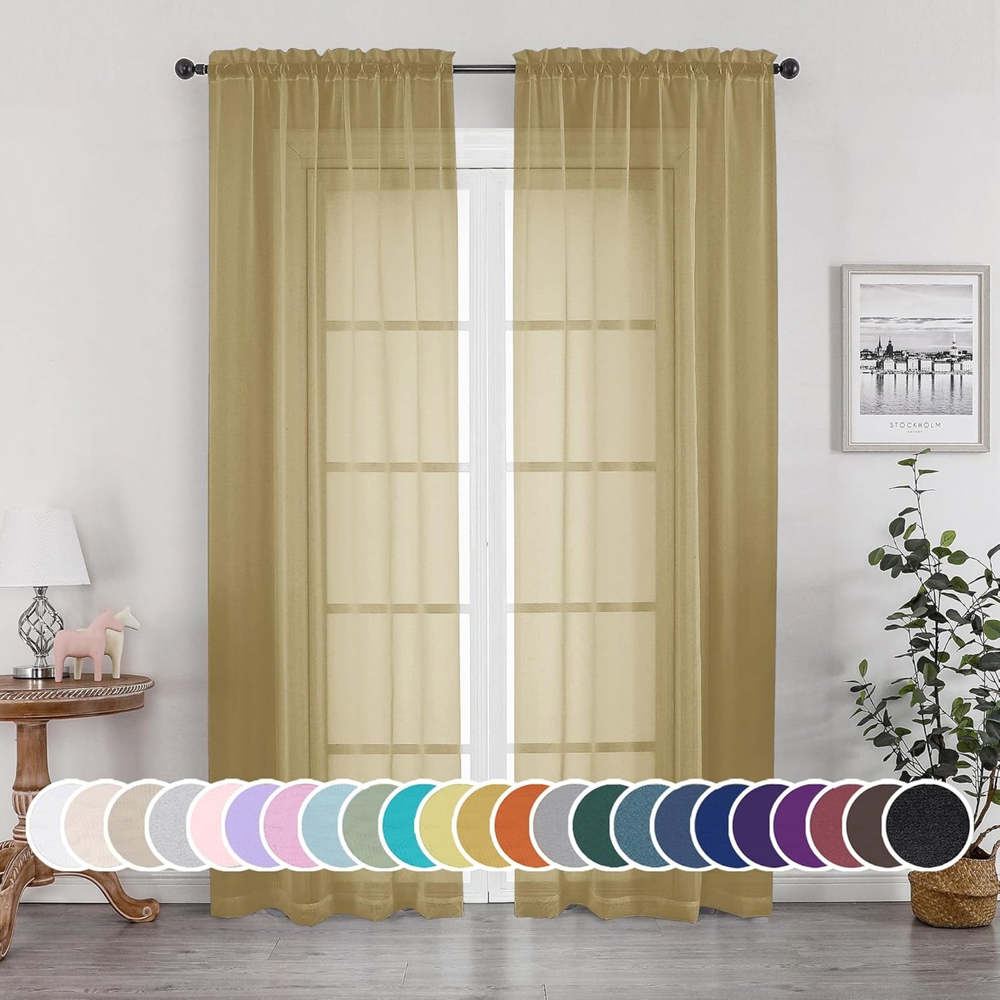 OWENIE Sheer Curtains 84 inches Long 2 Panels Set for Living Room/Bedroom, Rod Pocket Voile Sheer Panel Drapes, White, 2pcs, Each 42" W x 84" L - Colors B