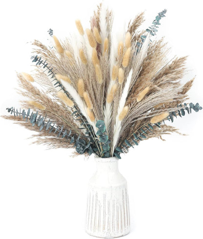 xin's convey 120 PCS Dried Pampas Grass, Dried Flowers, Reed Grass Bouquet for Bohemian Flowers Home Table Wedding Decoration, Rustic Farmhour.(Light Brown)