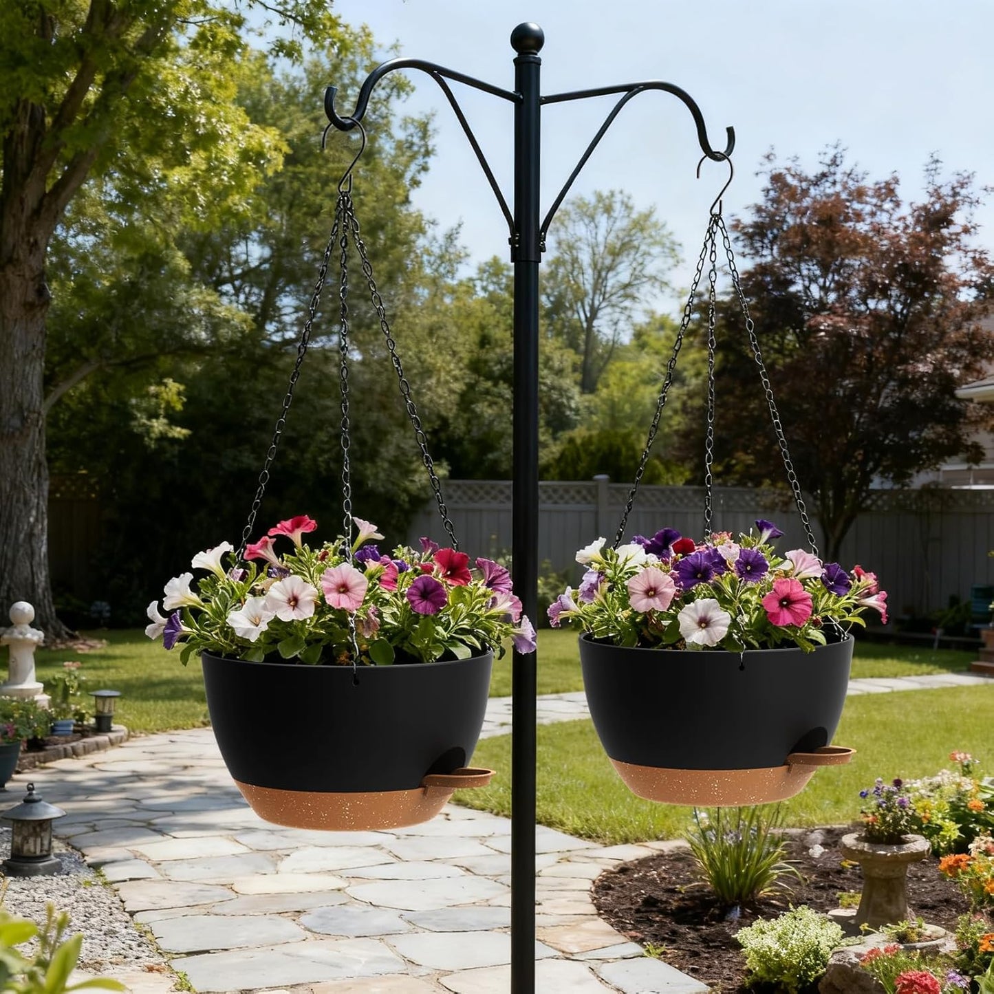 UOUZ 13 Inch 2 Pack Large Self Watering Hanging Planters for Indoor Outdoor Plants, Hanging Plant Pots with Removable 50 Oz Reservoir, Plastic Hanging Basket for Window Porch Garden Balcony, Black
