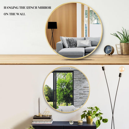 Itrue 12 Inch Small Round Decorative Wall Mirror, HD Silver-Coated Glass with Brushed Black Metal Frame, Minimalist Modern Accent Mirror for Vanity, Narrow Walls, Bathroom, Bedroom & Entryway