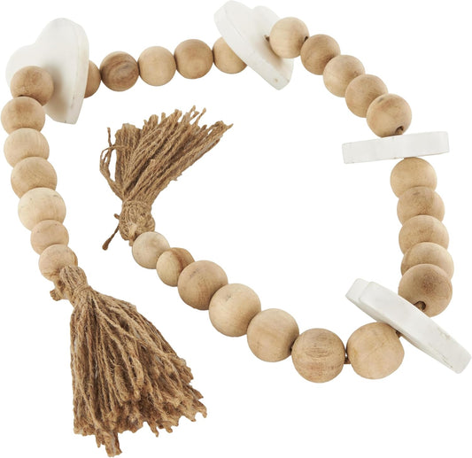 Deco 79 Marble Handmade Beaded Garland with Tassel Round Extra Long Orb Small Beads with Tassel with Knotted Brown Jute, Beads with Tassel 44" x 1" x 1", White