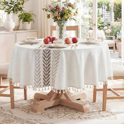 Softalker Outdoor Tablecloth Rectangle, Waterproof Linen Cotton Farmhouse Table Cloths with Tassel, Heavy Weight Wrinkle Free Boho Table Cover for Picnic Camping Dining - 55 x 70 Inch, Coffee Lines