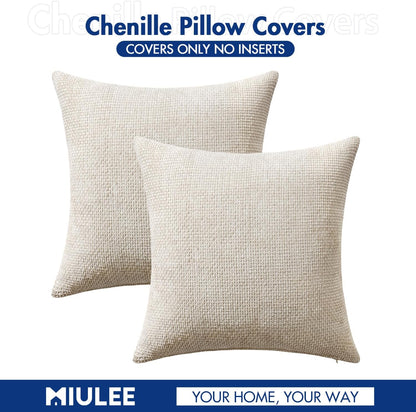 MIULEE Pack of 2 Couch Throw Pillow Covers 18x18 Inch Neutral Beige Modern Boho Accent Decorative Pillow Covers Soft Chenille Farmhouse Cushion Covers for Home Decor Bed Sofa Living Room