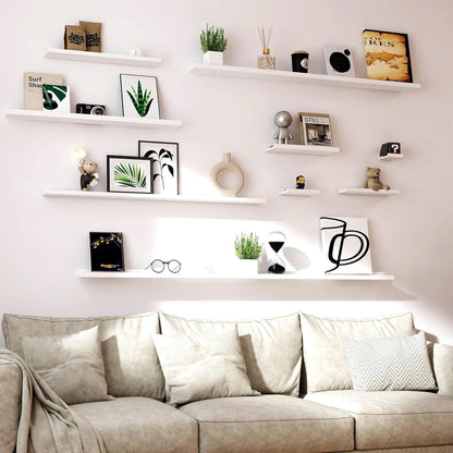 White Floating Shelves for Wall Decor, Wall Mounted Wood Storage Shelf for Bedroom, Living Room, Bathroom, Kitchen, Nursery, Display Picture Ledge Shelf with Lip Set of 2-14 Inches, White
