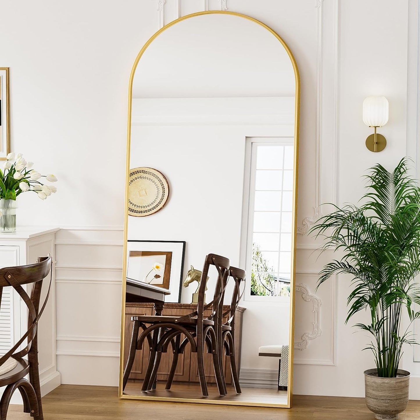 Mirror Full Length, 71"x26" Arched Full Length Mirror, Arch Mirror with Stand, Large Standing Mirrors, Oversized Full Body Mirrors with Aluminum Frame for Bedroom, Living Room (White)