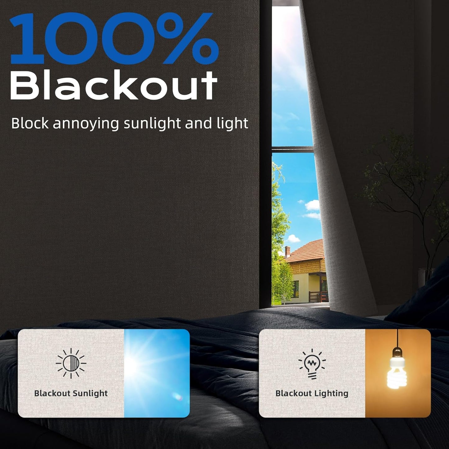Blackout Curtains for Bedroom, 39" x 58" Portable Black Out Blinds with 20 Sets Hook & Loop Strips for 100% Blackout Window Film, Temporary Black-out Shades for Windows Cover Nursery Travel RV- Blacks
