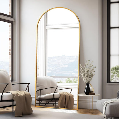 Mirror Full Length, 71"x26" Arched Full Length Mirror, Arch Mirror with Stand, Large Standing Mirrors, Oversized Full Body Mirrors with Aluminum Frame for Bedroom, Living Room (White)