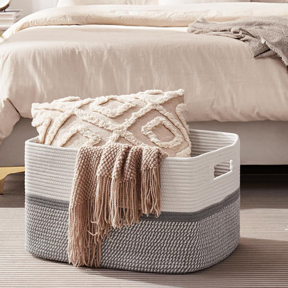 OIAHOMY Large Blanket Basket, 22”x17”x12” Rectangle Woven Baskets, Nursery Blanket Storage Living Room, Toy Storage With Handle, Large Baskets for Organizing-Gradient Yellow