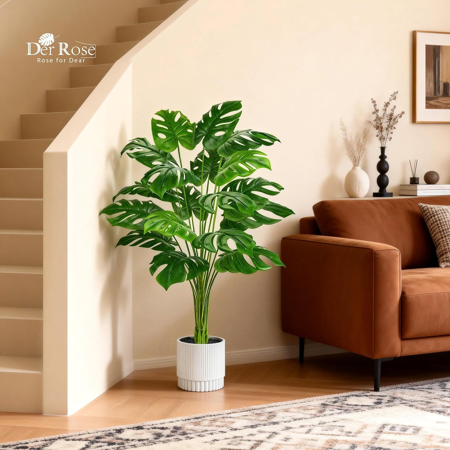 Der Rose 28" Fake Plants Large Artificial Monstera Faux Potted Plants Indoor Tall for Outdoor Living Room House Floor Front Porch Tree Decor