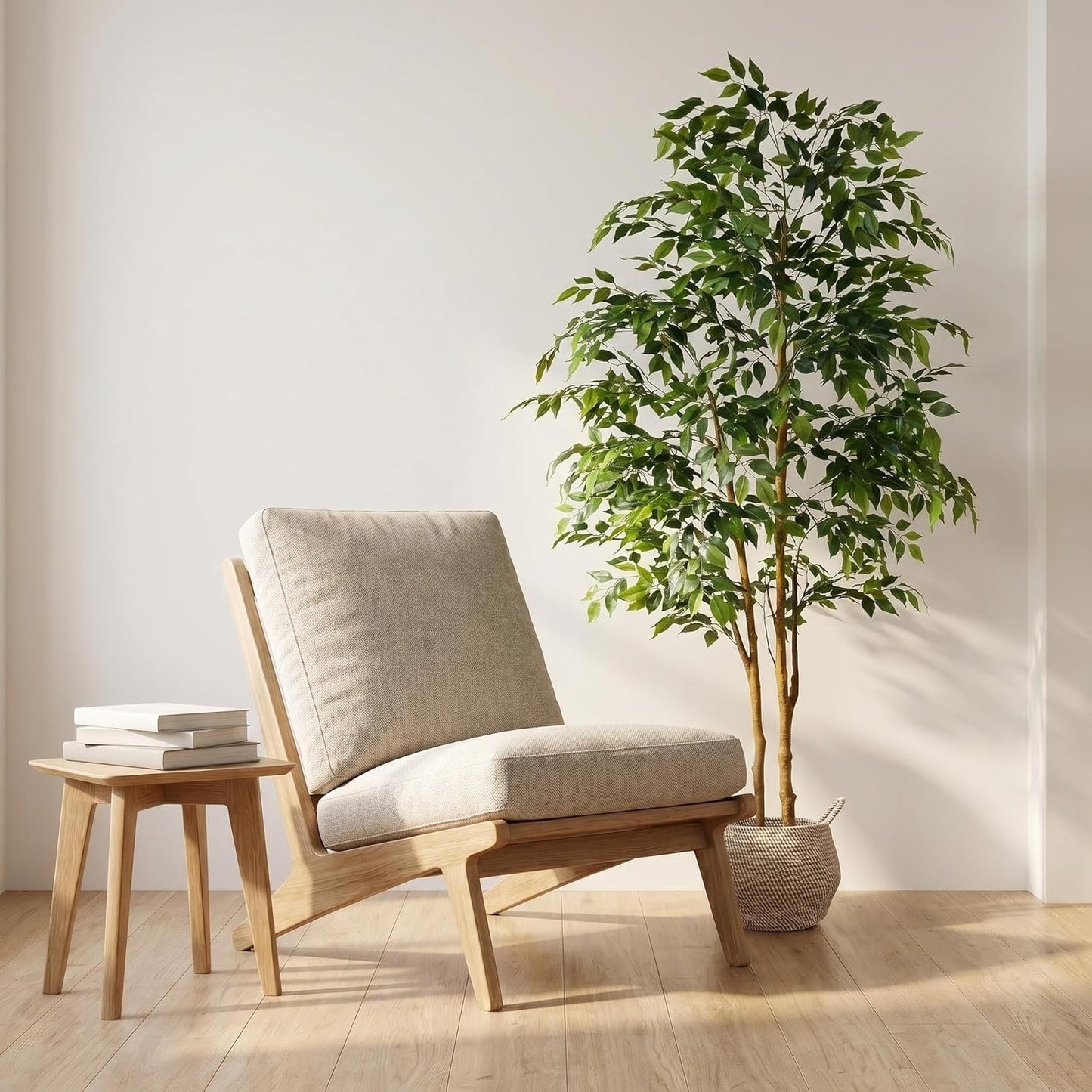 Warmplants Artificial Ficus Tree, 7ft Silk Fake Ficus Leaves Plant with Basket, Indoor Outdoor Faux Green Tree for Home Garden Office House Livingroom Décor
