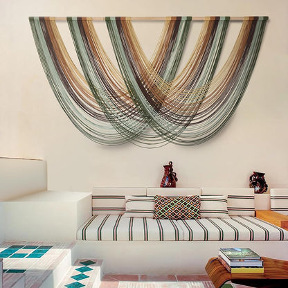 Flber Macrame Wall Hanging Boho Wall Decor Tapestry Dip Dyed Ombre Moss Green Handmade Wall Art Woven Cotton Rope Backdrop with for Bedroom Living Room, 57" W x 39" L