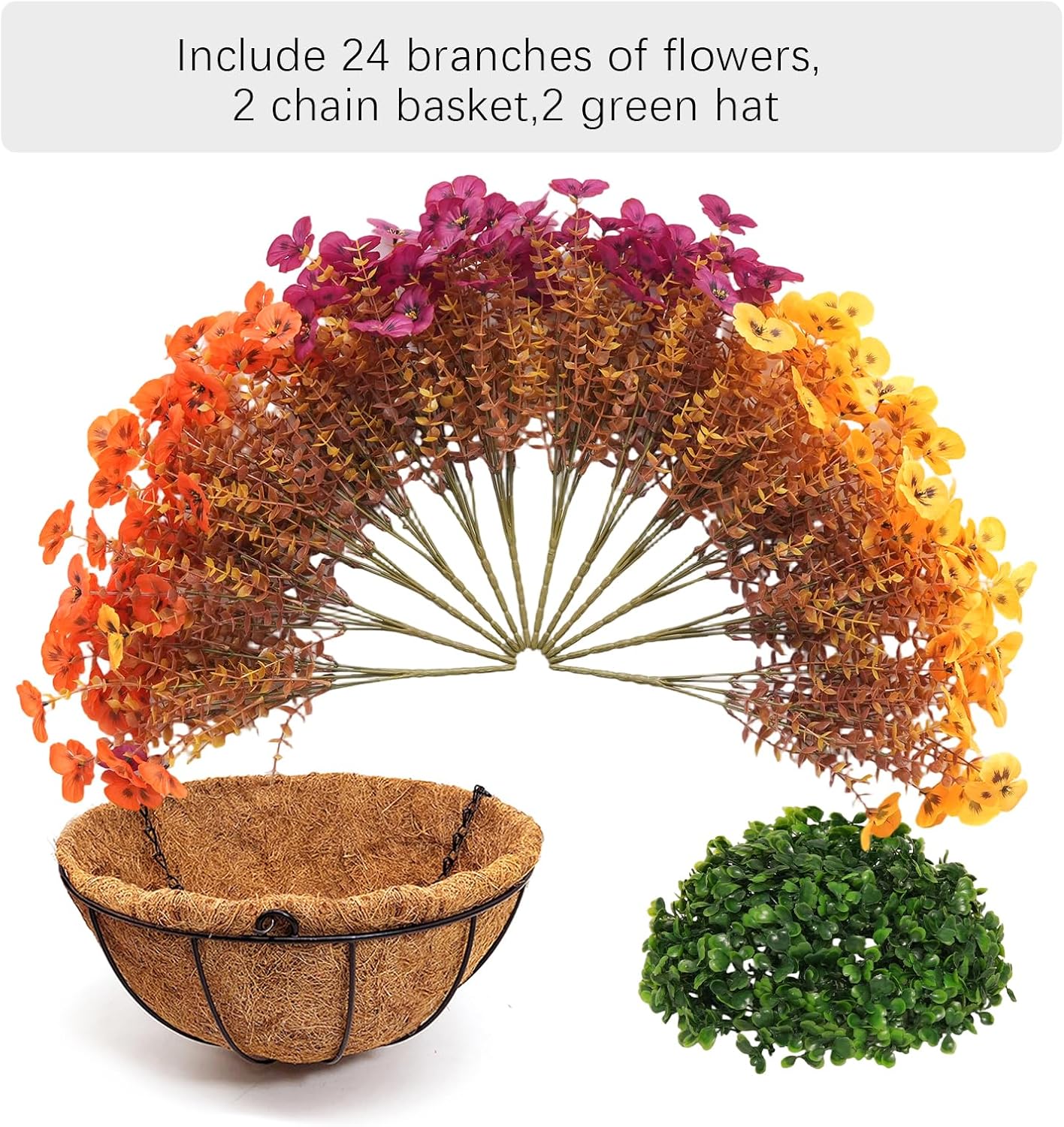 2 Set Artificial Hanging Flowers with Basket for Outdoor Spring Summer Decor, 2 Hanging Planters with 24 Pcs Silk Daisy Flowers for Garden Porch Patio Balcony Decoration