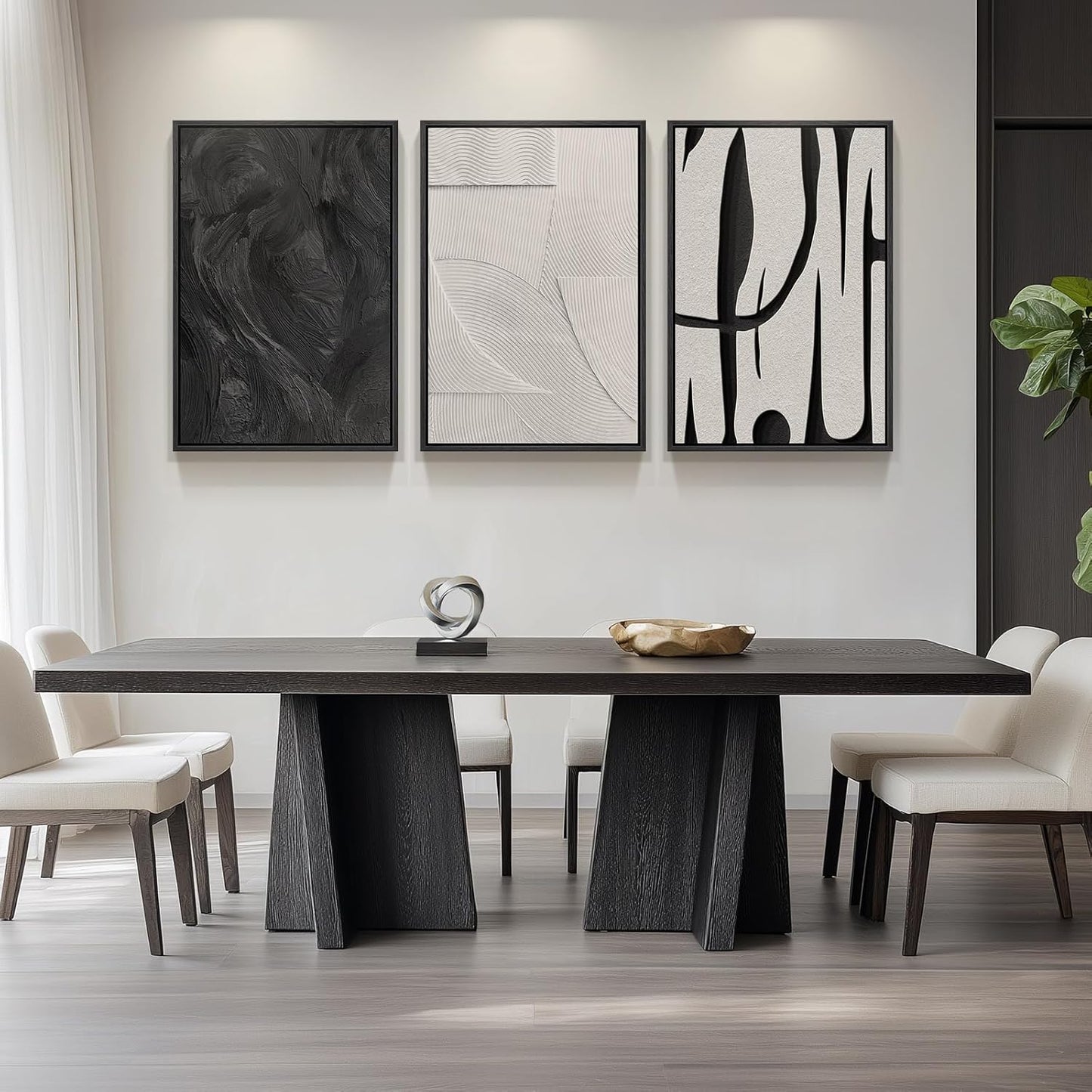 Large Framed Black and White Abstract Wall Art for Living Room, 3 Piece Big Modern Canvas Prints Paintings Artwork for Walls, Minimalist Abstract Art Pictures for Hallway, Office Wall Decor 24x36 In