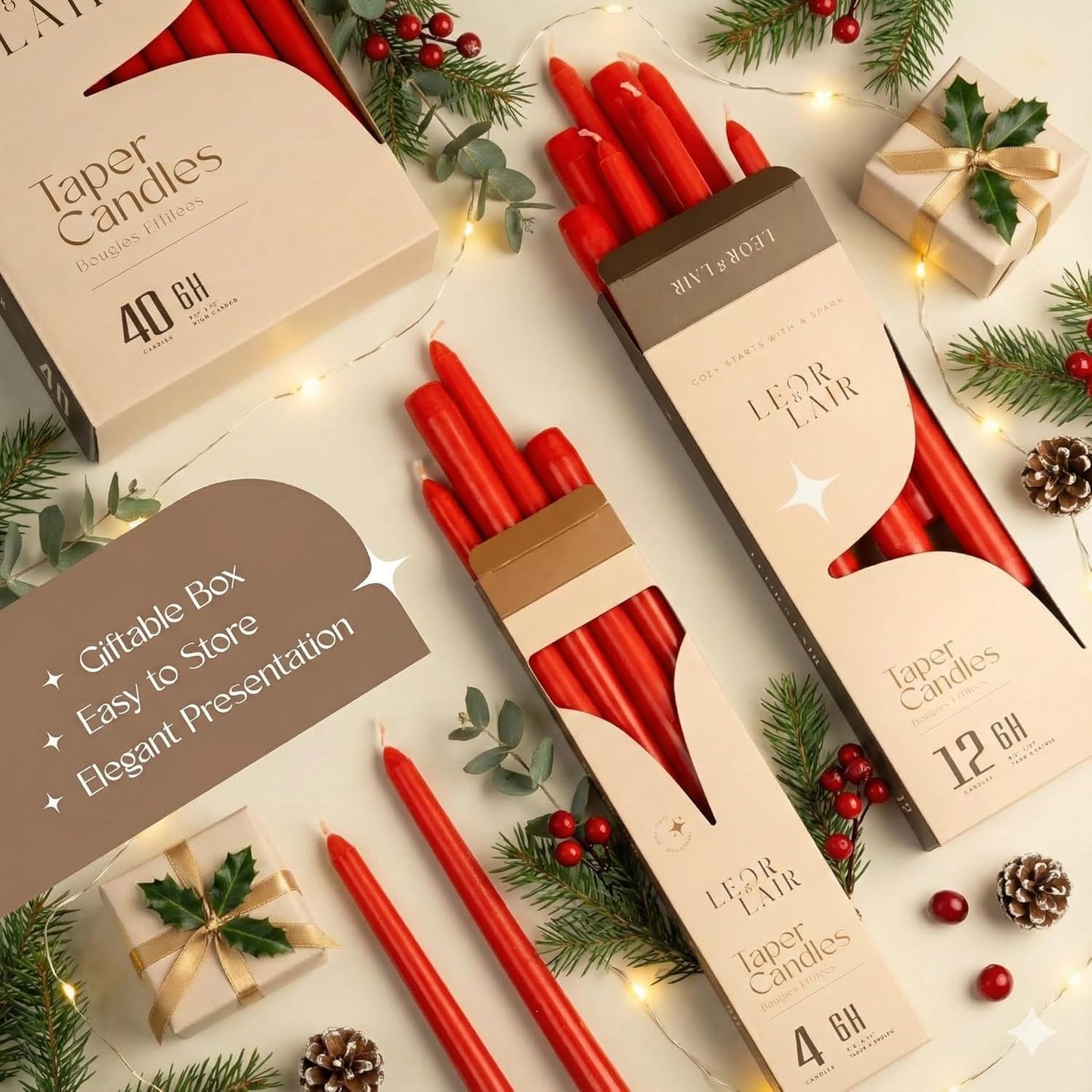 Leor & Lair Ivory Taper Candles - 4 Pack 10" Ivory Candlesticks - Unscented Cream Candle Sticks for Home Decoration, Holiday Tables, Weddings, Restaurants & Business Events