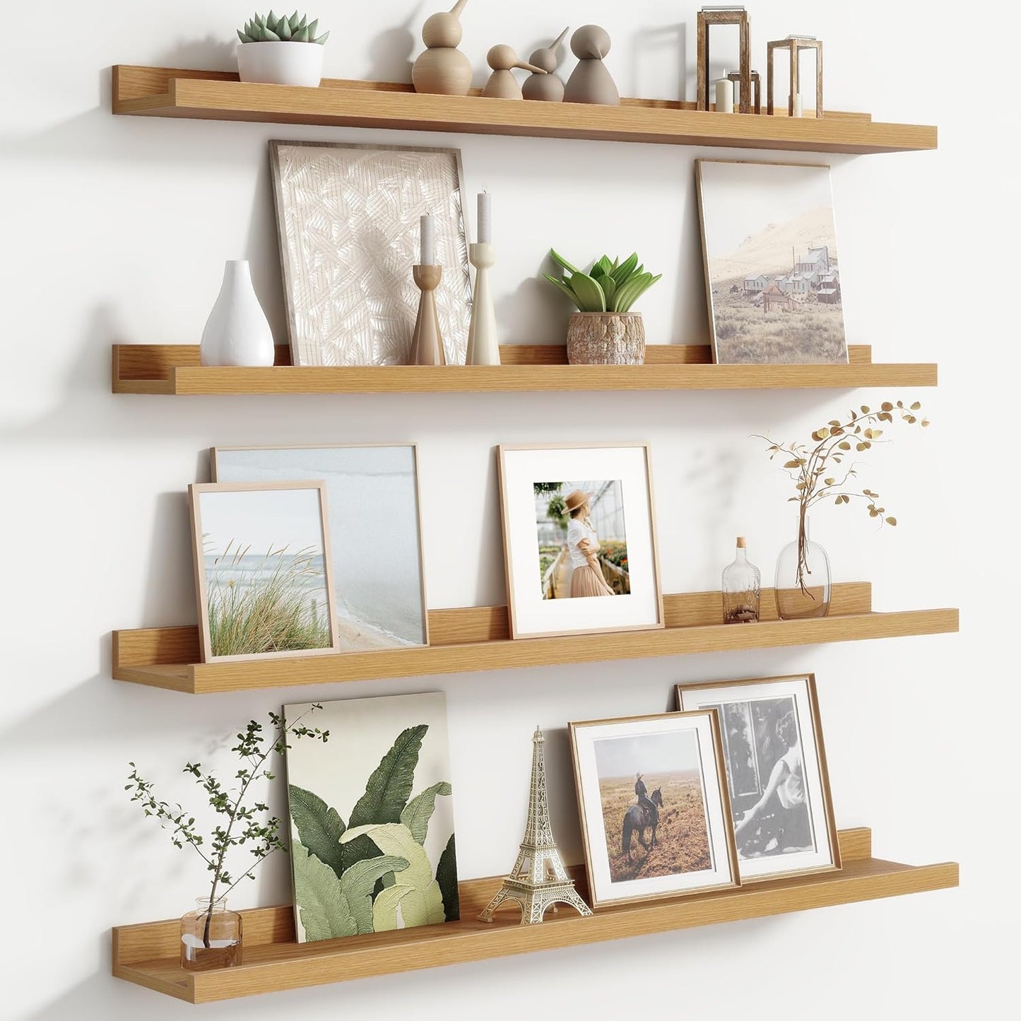 FLYJOE Floating Picture Ledge Shelves for Wall Set of 4, 48 Inch Wall Shelves with Lip Long Large Nursery Book Shelf for Toys Storage Kids Bookshelf Wall Mounted Living Room Bedroom Decor Frames