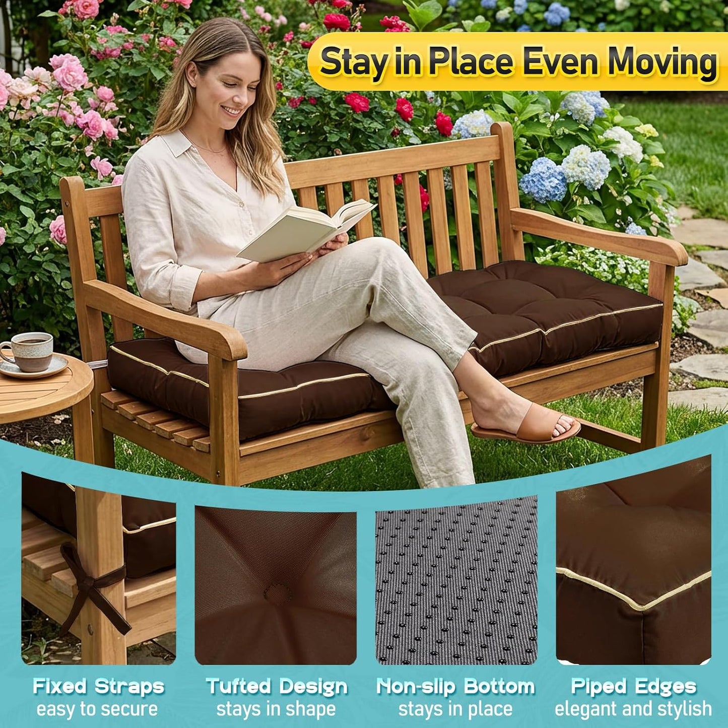 Outdoor Bench Cushion, Tufted Patio Seat Pad for Garden Bench, Porch Swing, Indoor/Outoor Furniture (Blue, 48X18X4 inch)