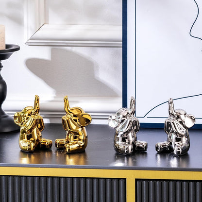 SURE YUESI for Mom from Daughter or Son, Pair of Small Gold Elephant Figurines, Modern Boho Decorative Statues, Lucky Elephant Home Decor for Living Room, Bedroom, Office Desk & Shelf