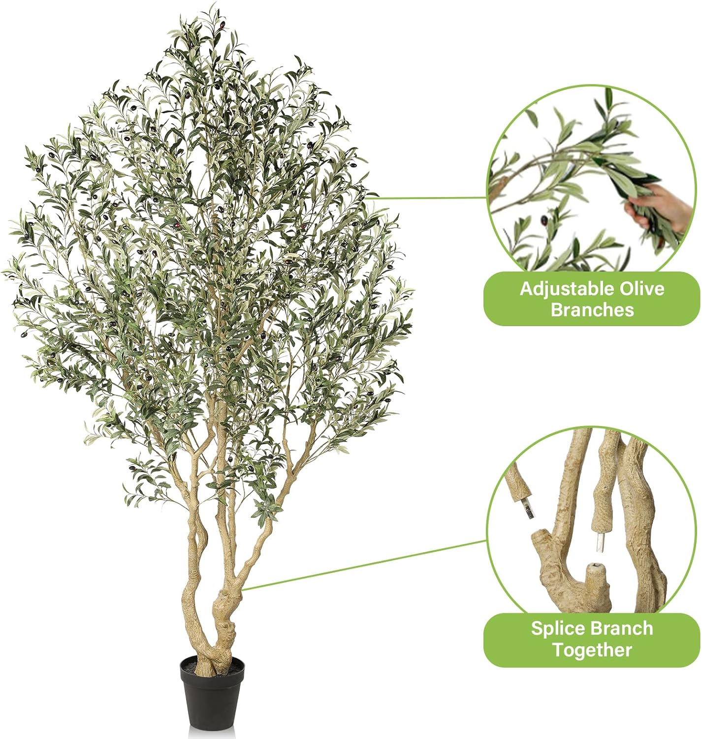 Realead Artificial Olive Tree 8ft - Large Faux Olive Tree with Realistic Leaves and Olives - Full and Grand Design Fake Olive Tree with Sturdy Base for Indoor Outdoor Office Decor