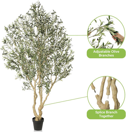 Realead Artificial Olive Tree 8ft - Large Faux Olive Tree with Realistic Leaves and Olives - Full and Grand Design Fake Olive Tree with Sturdy Base for Indoor Outdoor Office Decor