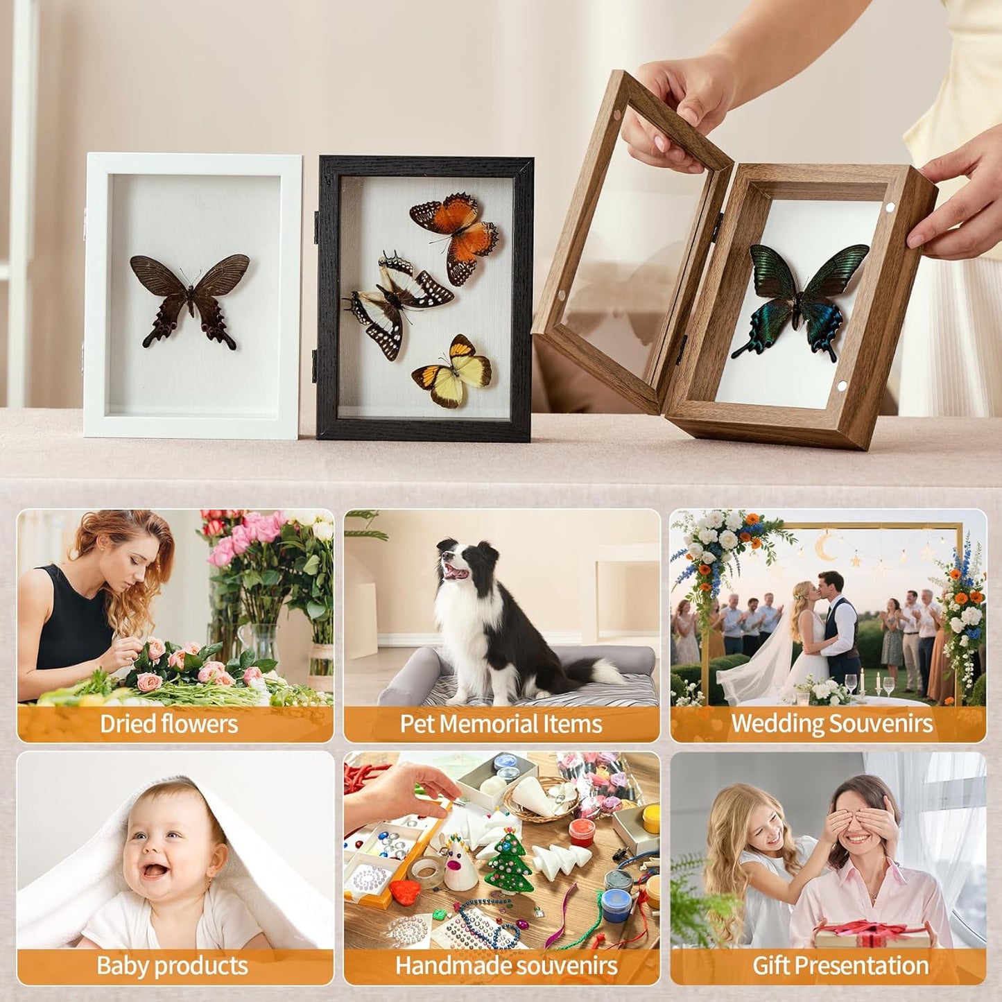 8x10 Deep Shadow Box Picture Frame Display Case with Linen Back and Stand,Real Glass Black Shadow Memory Box Frame 8x10 for Flower Baby Pet Wedding Photo Art Craft Memorial Wall Decor Gift