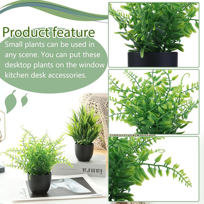 GREENTIME 4 Pack Fake Plants in Black Pot Mini Artificial Eucalyptus Potted Plant Small Faux Grass Greenery Potted for Indoor Home Office Farmhouse Bathroom Table Decoration