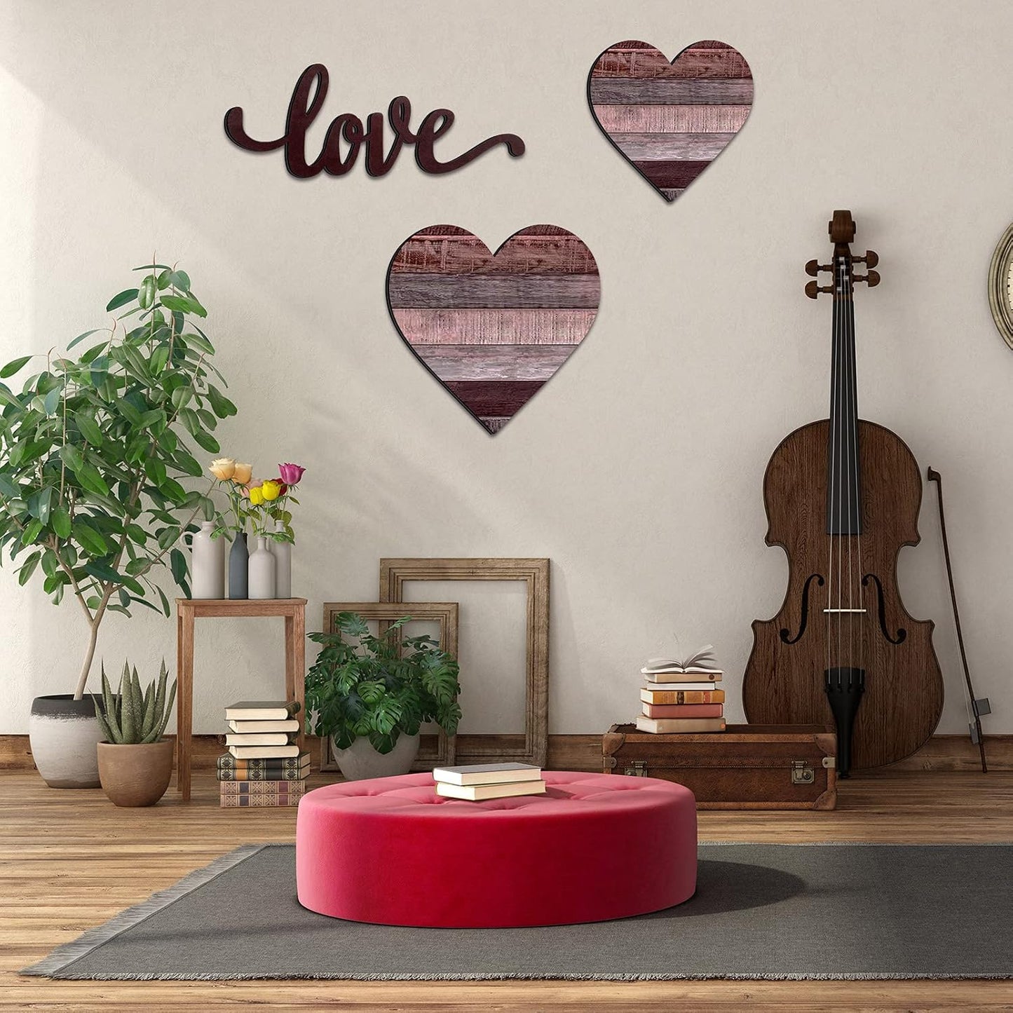 3 Pcs Wooden Hearts Decor Heart Wooden Sign Rustic Hanging Love Plaque for Wall Home Farmhouse Living Room Bedroom Gifts(White)