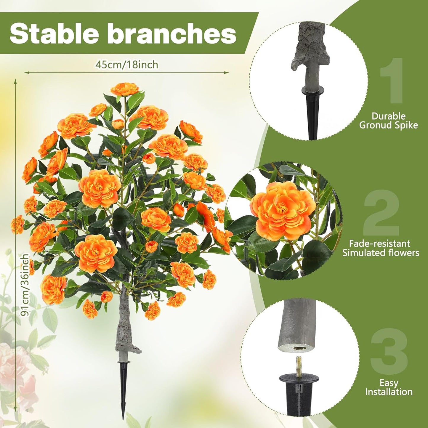 Lunmon 2 Pack 3ft Artificial Camellia Plants Tree 36" Faux Camellia Flower with Spike UV Resistant Realistic Fake Floral Blooming Bush for Indoor Outdoor Front Door Porch Backyard Garden, Purple