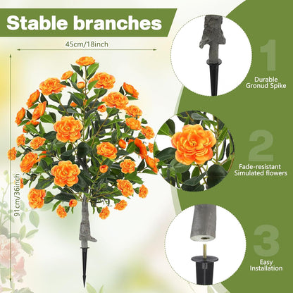 Lunmon 2 Pack 3ft Artificial Camellia Plants Tree 36" Faux Camellia Flower with Spike UV Resistant Realistic Fake Floral Blooming Bush for Indoor Outdoor Front Door Porch Backyard Garden, Purple