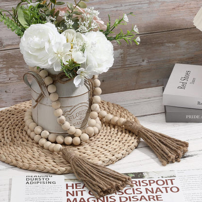 IMIKEYA Wooden Beads Garland: Farmhouse Wood Bead Garland with Tassels Boho Wall Hanging for Home Decor Tiered Tray Rustic Wood Prayer for Coffee Table Decor
