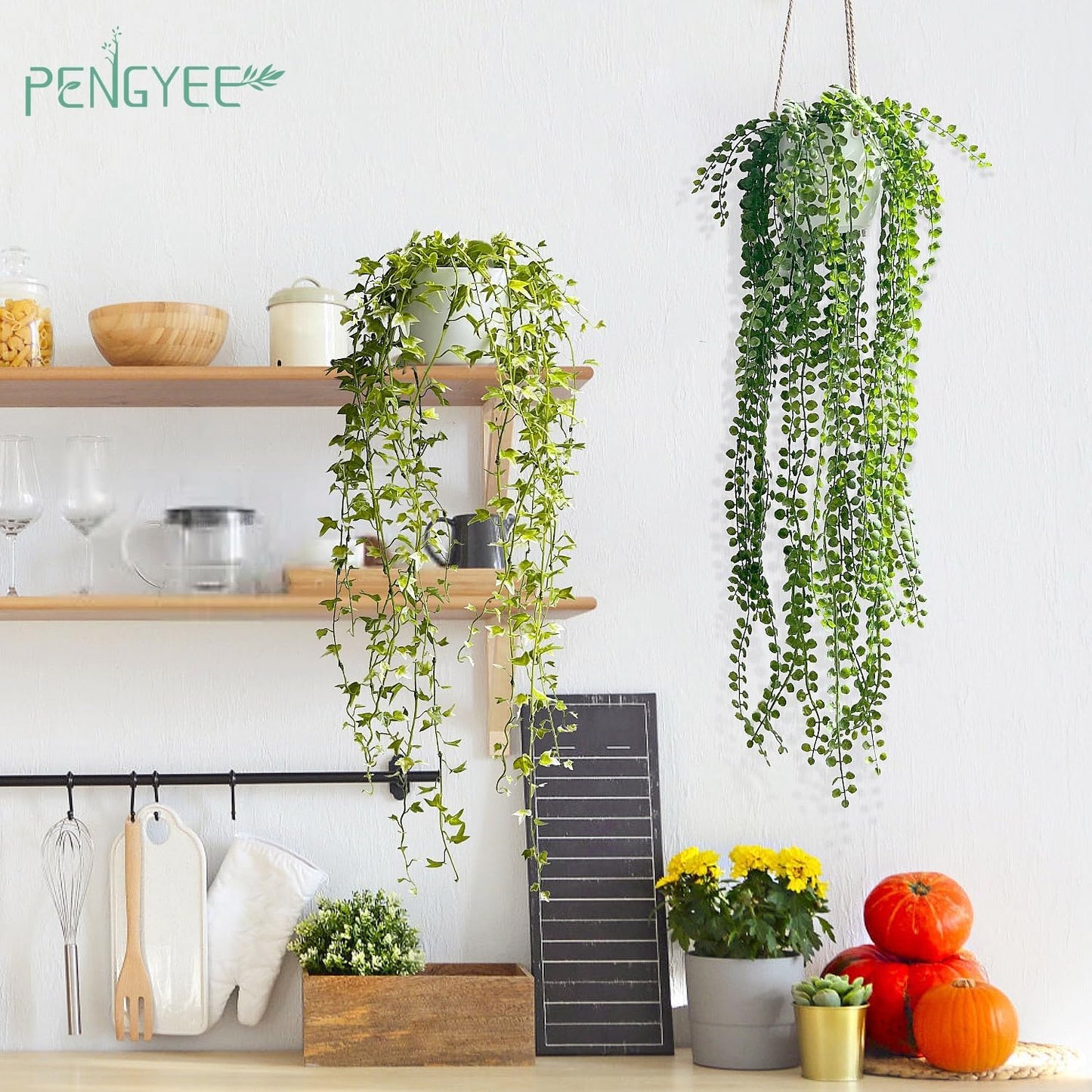 3 Packs Fake Hanging Plants with Black Pots, 20" Artificial Hanging Plants for Wall Decor, Fake Fern Plants Mandala Vine for Home Bathroom Bedroom Kitchen Office Room Decor