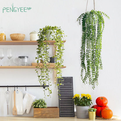 3 Packs Fake Hanging Plants with Black Pots, 20" Artificial Hanging Plants for Wall Decor, Fake Fern Plants Mandala Vine for Home Bathroom Bedroom Kitchen Office Room Decor