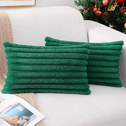 Pallene Faux Fur Plush Throw Pillow Covers 18x18 Set of 2, Luxury Soft Fluffy Striped Decorative Pillow Covers for Sofa, Couch, Living Room, Cream White