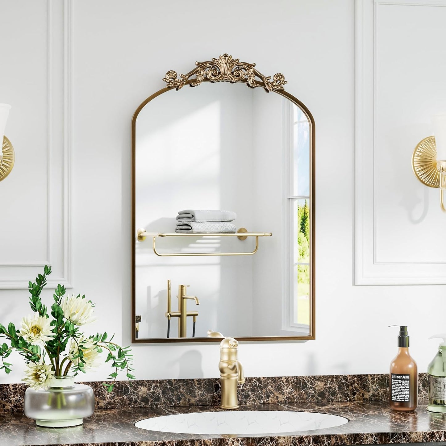 Dewfig Arched Full Length Mirror, 76"x34" Large Floor Mirror, Full Body Mirrors for Leaning or Hanging, Standing Mirrors for Bedroom, Living Room,Dressing Room, Aluminum Alloy Frame, Black