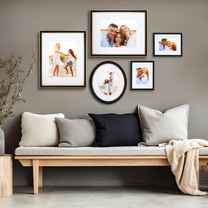 Camden Reed Mixed Gallery Wall Frame Set, (2) 16x20 Inch, (1) 11x14 Inch, and (2) 8x10 Inch, 9 Piece, Brass