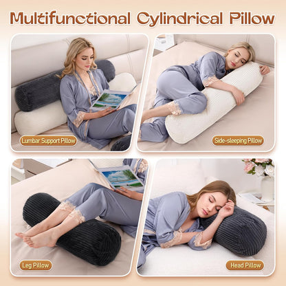 1 MIDDLE ONE Body Pillow for Adults, Bolster Pillow with Removable Velvet Cover, Long Round Cervical Roll Pillow, 47 x 7.87 Inches, Grey