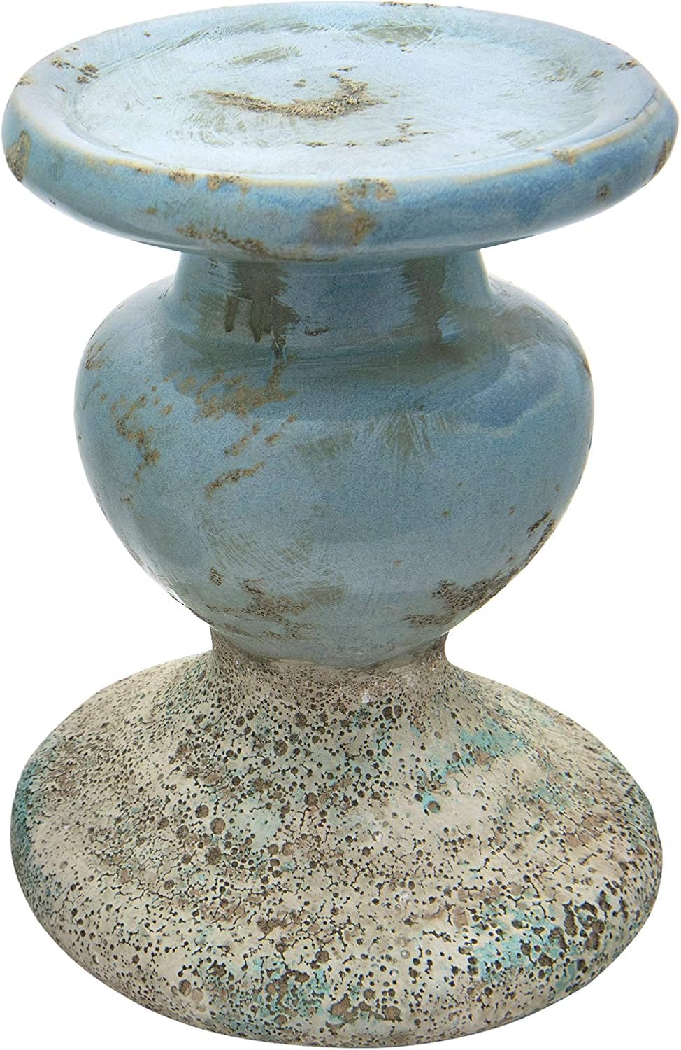Creative Co-Op Small Distressed Blue Terracotta Pillar Candle Holder