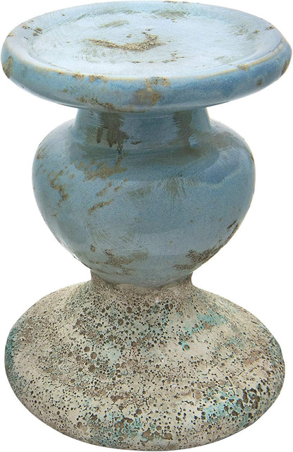 Creative Co-Op Small Distressed Blue Terracotta Pillar Candle Holder
