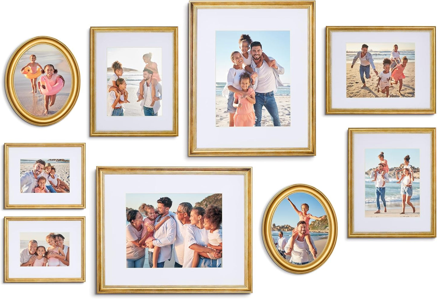 Camden Reed Mixed Gallery Wall Frame Set, (2) 16x20 Inch, (1) 11x14 Inch, and (2) 8x10 Inch, 9 Piece, Brass