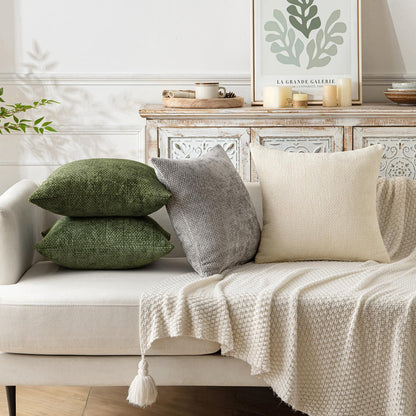 MIULEE Pack of 2 Couch Throw Pillow Covers 18x18 Inch Neutral Beige Modern Boho Accent Decorative Pillow Covers Soft Chenille Farmhouse Cushion Covers for Home Decor Bed Sofa Living Room