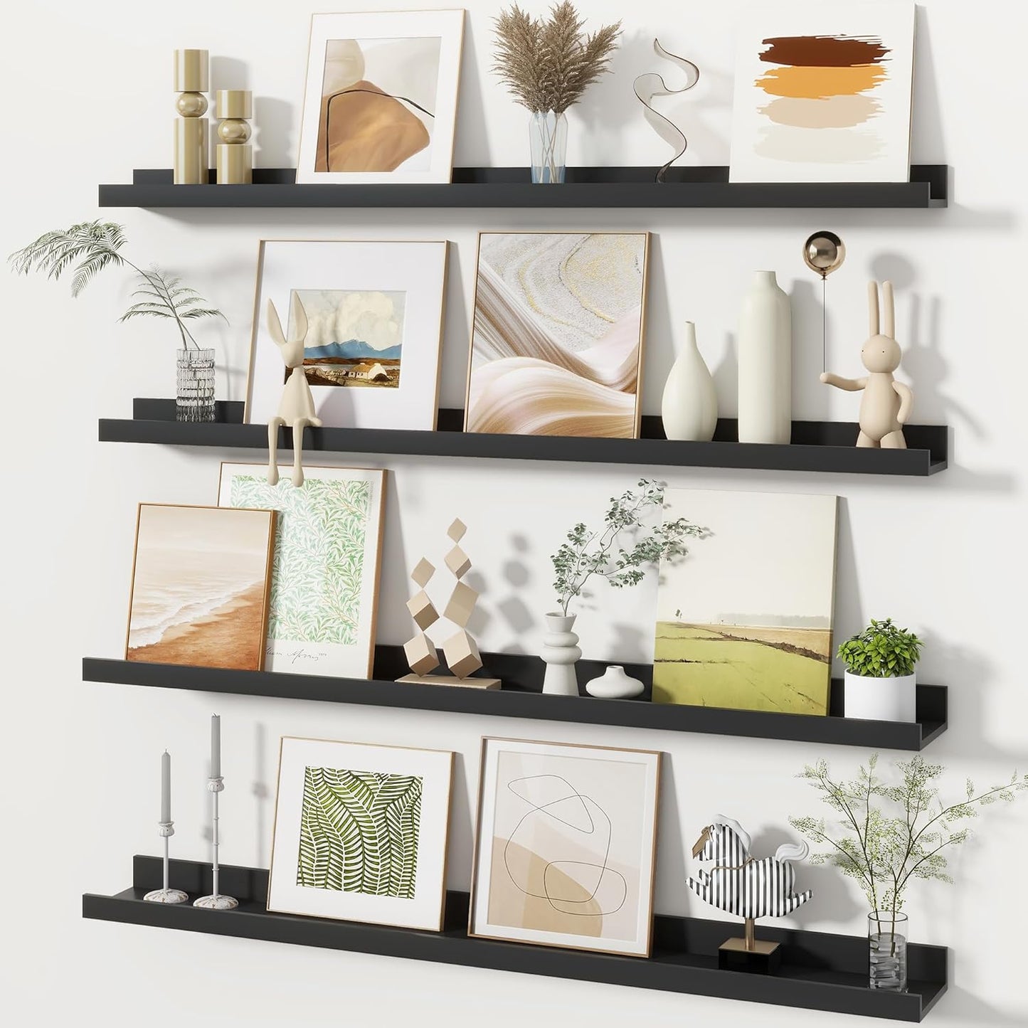 Fun Memories Picture Ledge Shelves Set of 2, 32 Inch Rustic Wall Mounted Floating Shelves with Lip for Home Storage and Décor in Bathroom, Kitchen, Nursery, Bedroom, Living Room, Walnut