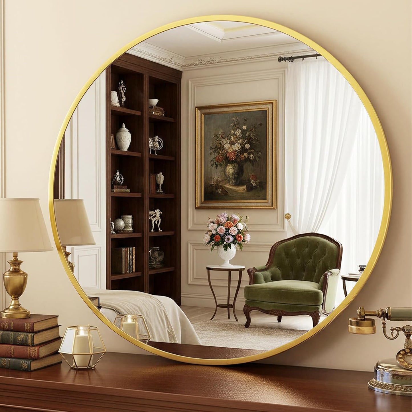 Antok 30 Inch Round Mirror for Wall, Round Bathroom Mirror, Circle Wall Mirrors with Black Metal Frame, Circle Mirrors Suitable for Wall, Bathroom, Vanity, Living Room, Entryway