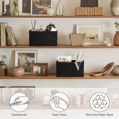 StorageWorks Wicker Basket, Baskets for Organizing, Storage Basket with Built-in Handles, Water Hyacinth Shelves (Medium 2-Pack, Natural Hyacinth)