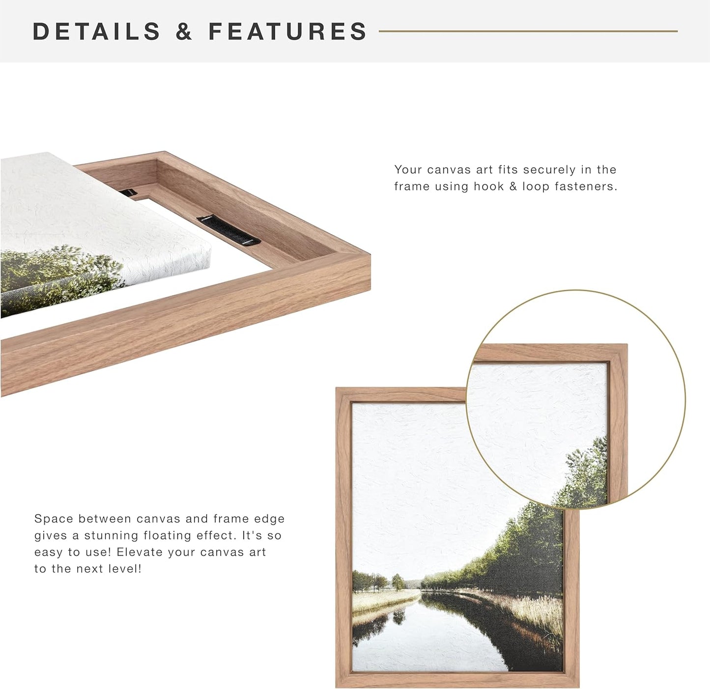 MCS Canvas Float Frames 8x10 Frame, Black Frame for Finished Canvases, Vertical & Horizontal Wall Hanging Frame with Adhesive for Canvas Paintings (1-Pack)
