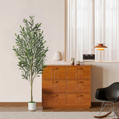 Alupssuc 6FT Artificial Olive Trees, Faux Silk Plant with Lively Artificial Trunk and Lifelike Fruits, Indoor Fake Potted Tree with White Planter for Modern Home Office Living Room Decor